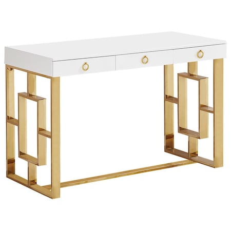 Best Master Furniture Contemporary 3 Drawer Writing Desk, Gold BA211 Gold Writing Desk